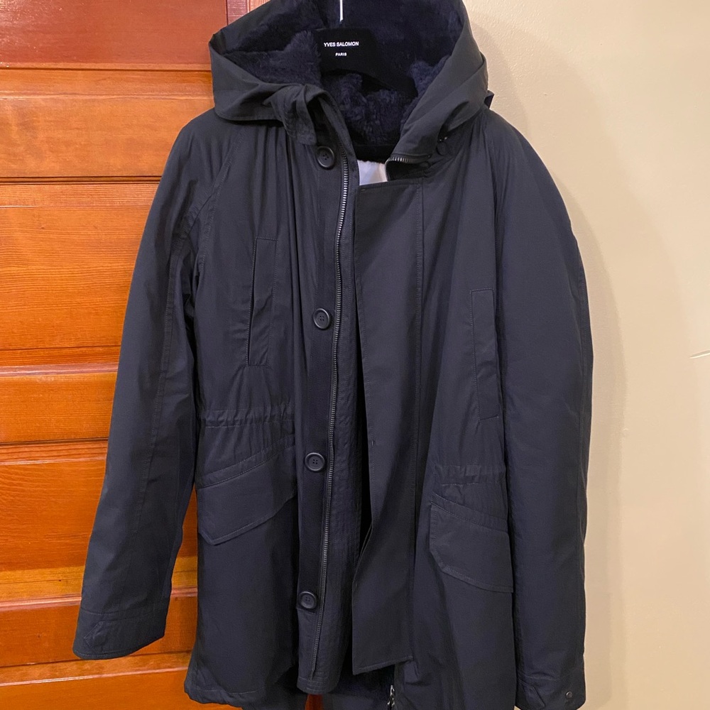 Yves Salomon Black Quilted Puffer Coat with Hood